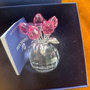 Swarovski  figurine 7 pink rose bouquet flowers antique authentic perfect cond